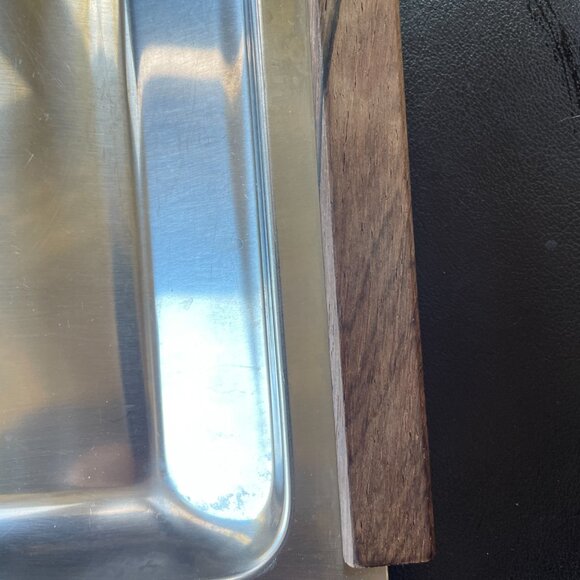 Mid-Century Danish Stainless Steel Teak Handles 3-section serving dish - Picture 3 of 6